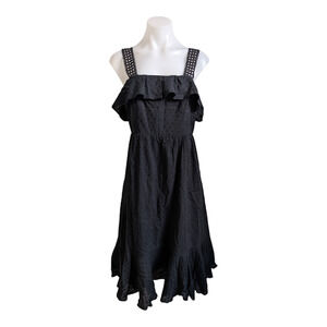 J. Crew Size 2 Ruffled Slip A Line Dress Black Swiss Dots Smocked Sleeveless